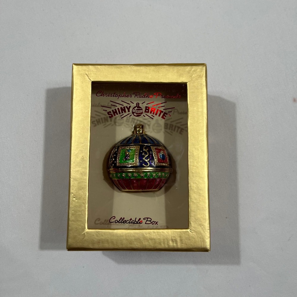 Christopher Radko Trinket Box Multicolor Shiny Brite Enameled Hinged Christmas